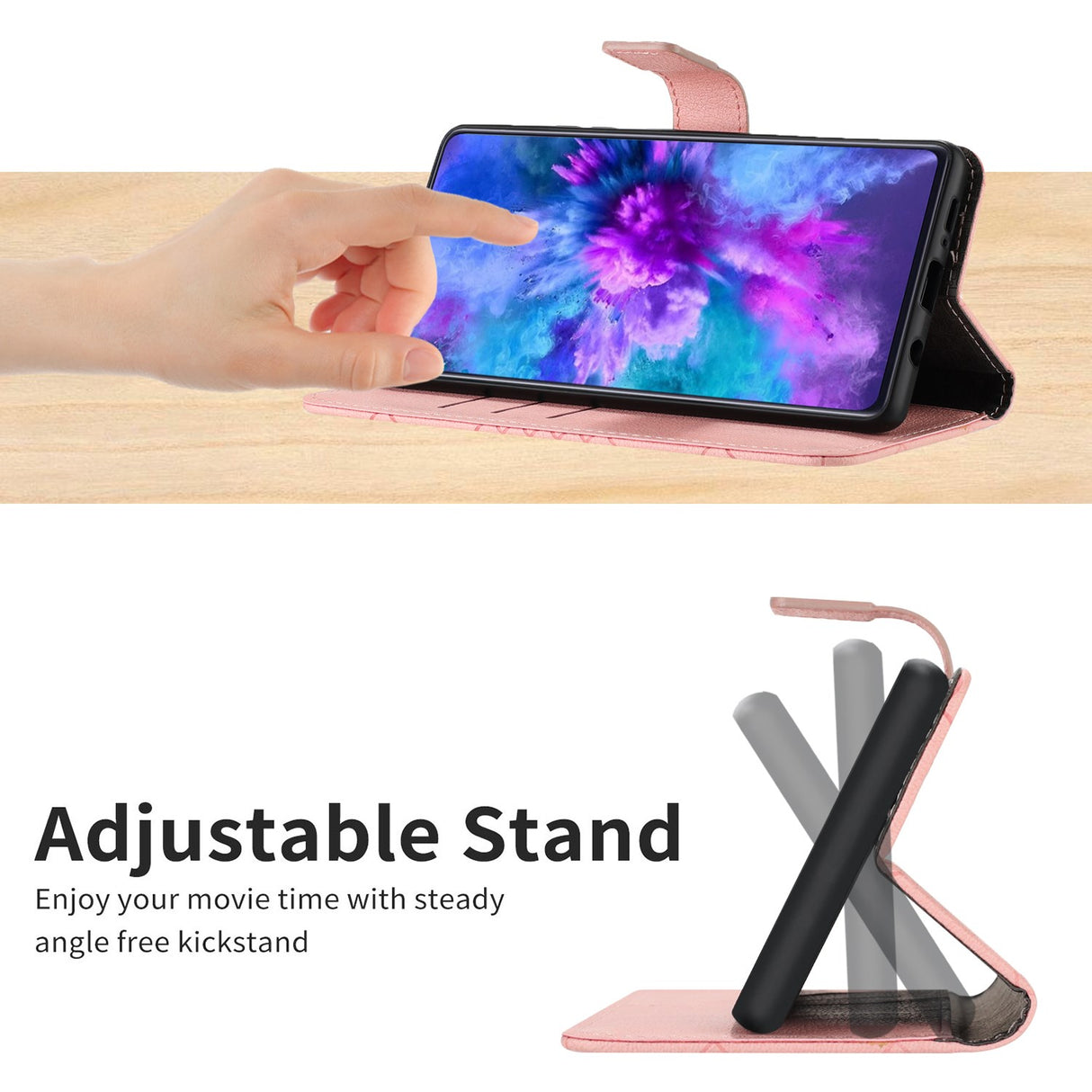 Honor Magic8 Lite EIDERWOOD Kunstskinn Flip Deksel m. Stropp – Rosa