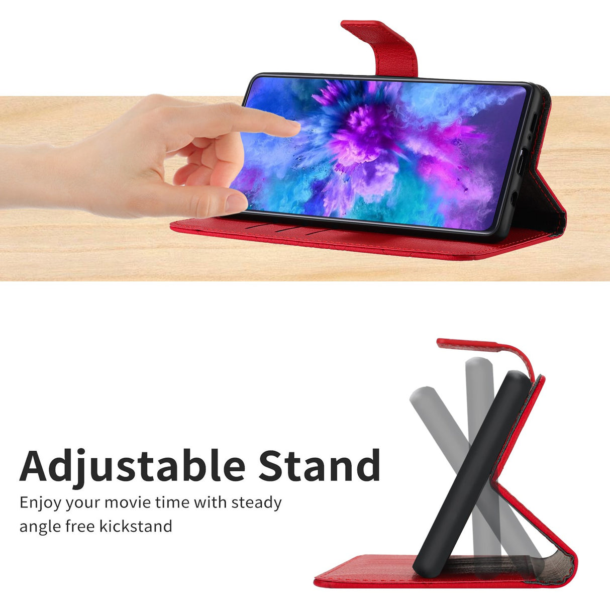 EIDERWOOD OnePlus 15 Flip Deksel i Kunstskinn med Trykk – Rød