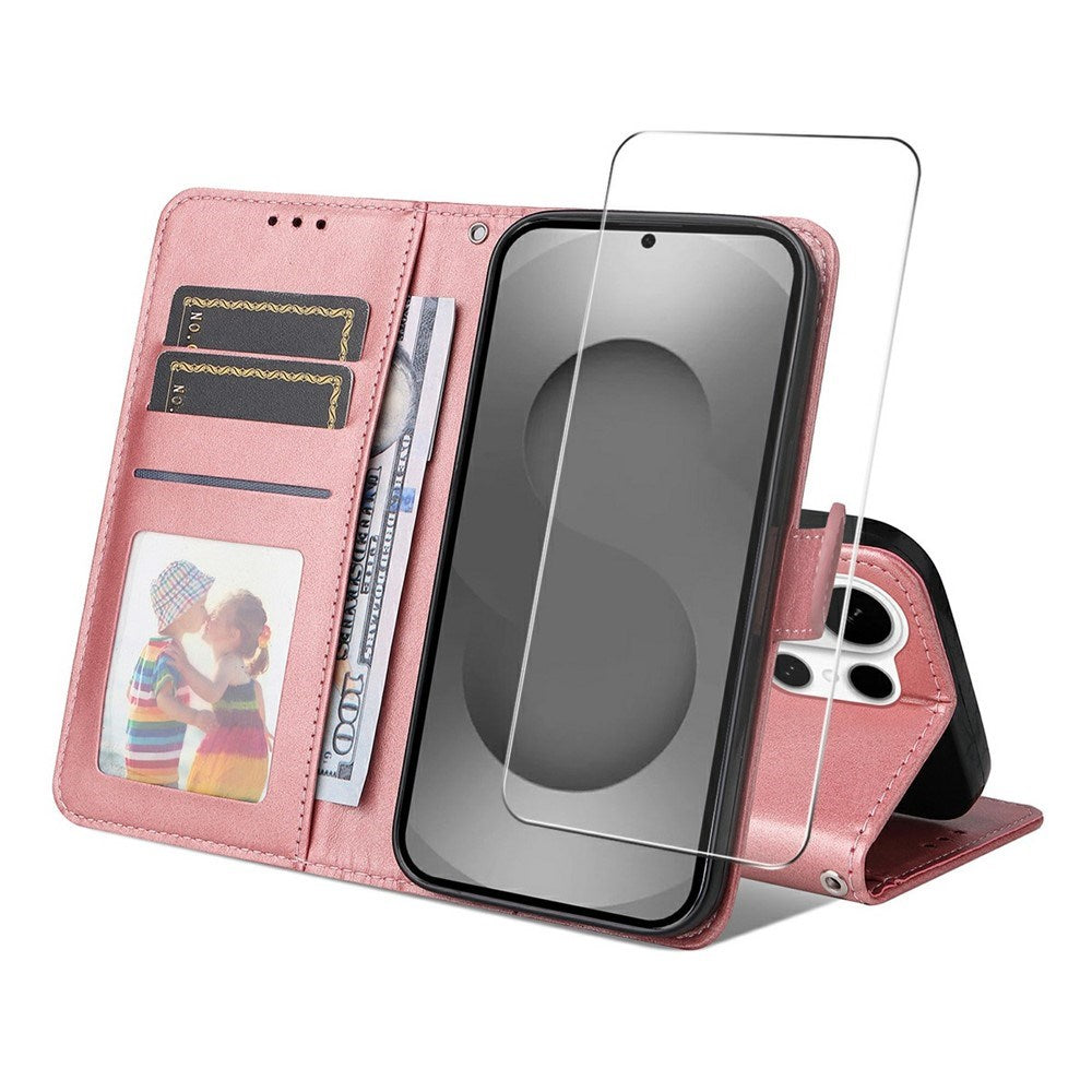 Samsung Galaxy S26 Ultra ENKAY 2-i-1 Kunstskinn Flip Deksel med Skjermbeskyttelsesglass - Rosa