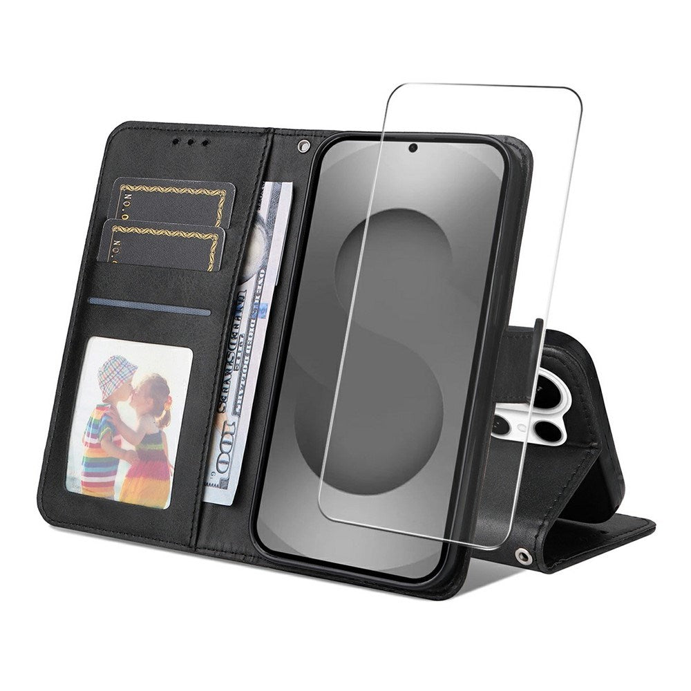 Samsung Galaxy S26 Ultra ENKAY 2-i-1 Kunstskinn Flip Deksel med Skjermbeskyttelsesglass - Svart