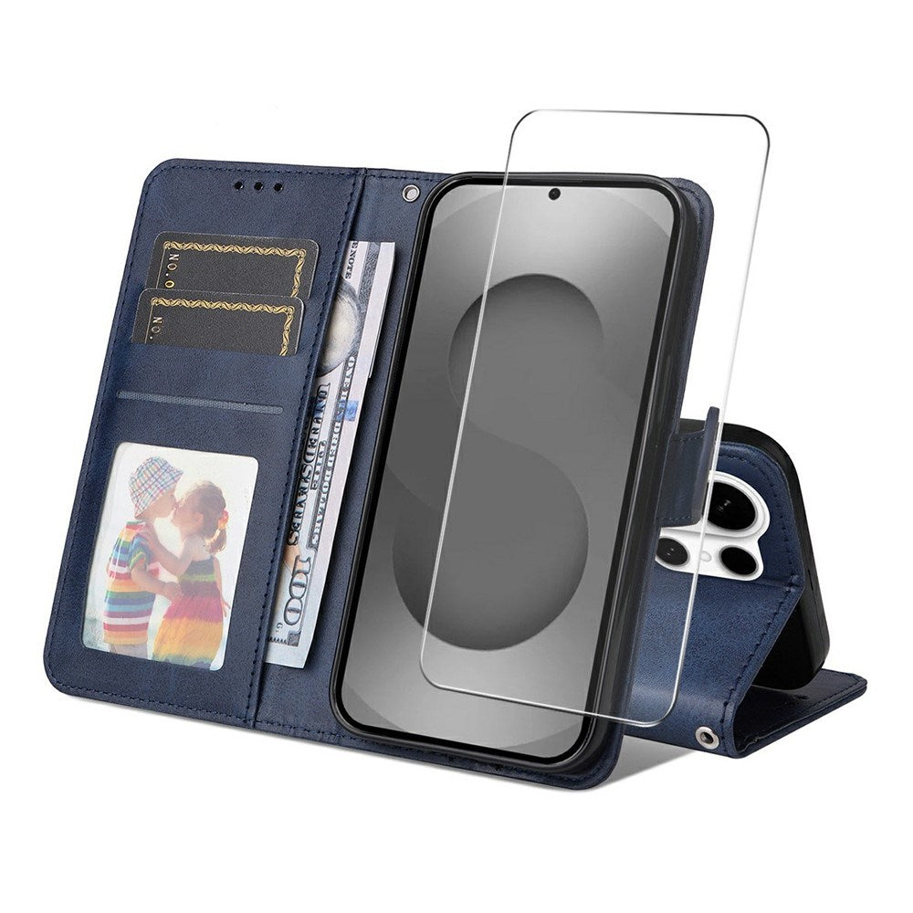 Samsung Galaxy S26 Ultra ENKAY 2-i-1 Kunstskinn Flip Deksel med Skjermbeskyttelsesglass - Blå