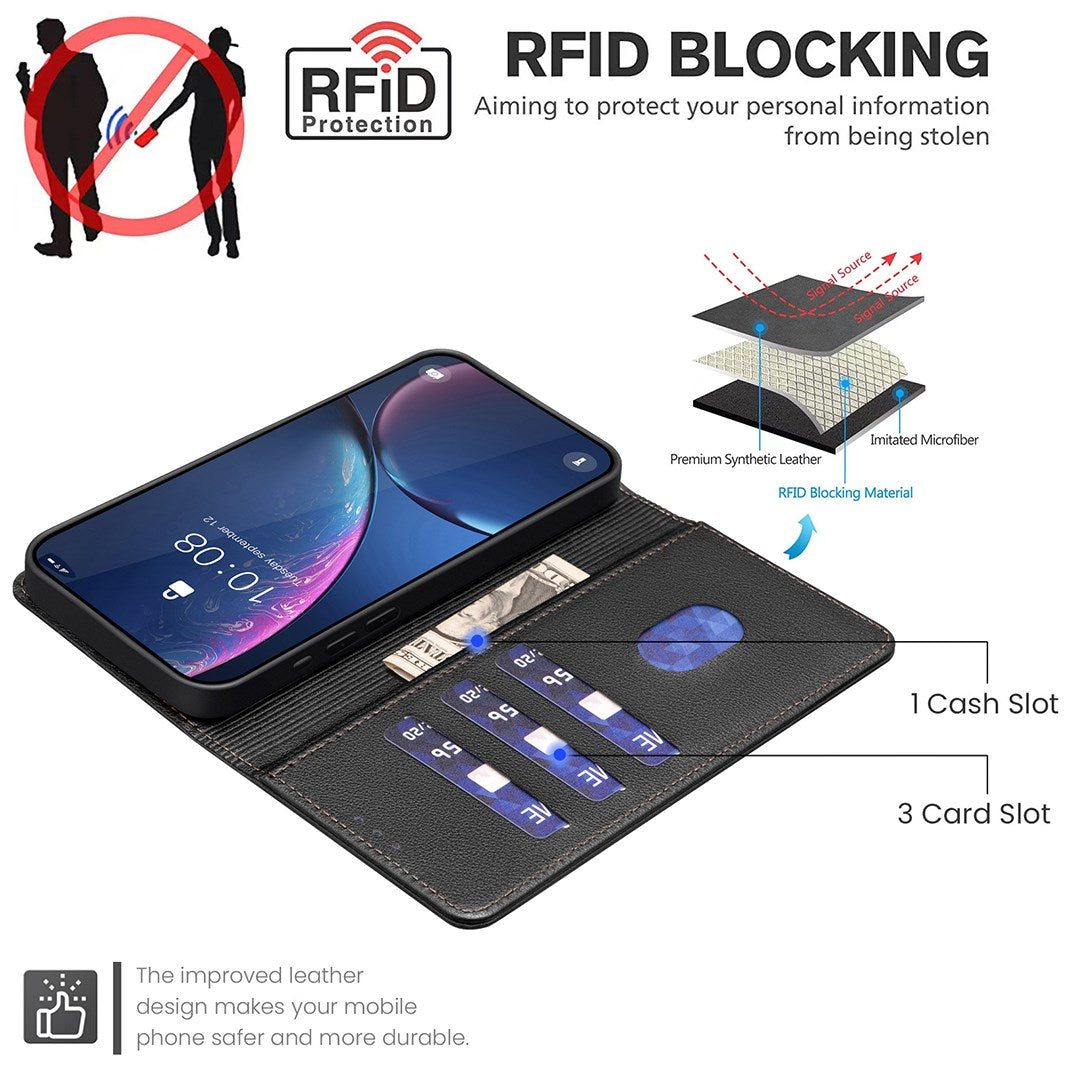 Honor X5c Plus BINFEN Kunstskinn Flip Deksel med RFID Blokkering - Svart