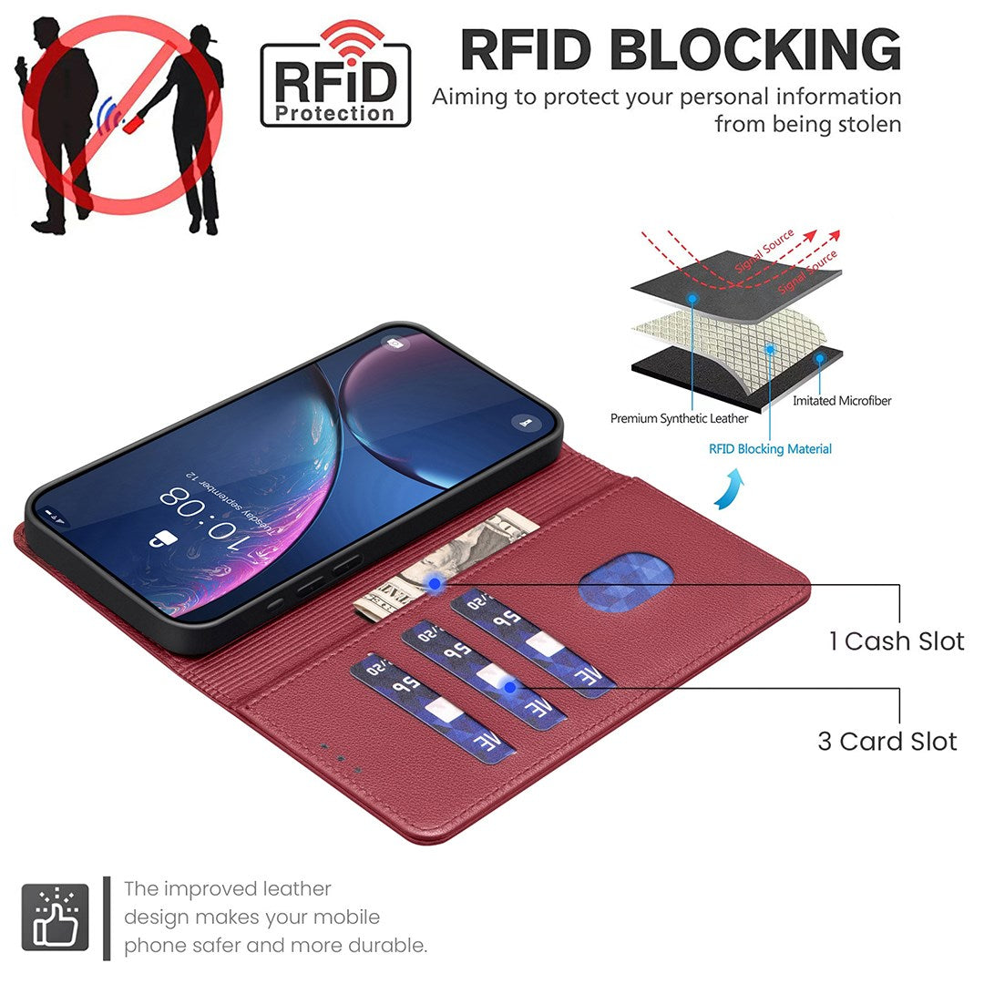 Honor X5c Plus BINFEN Kunstskinn Flip Deksel med RFID Blokkering - Rød