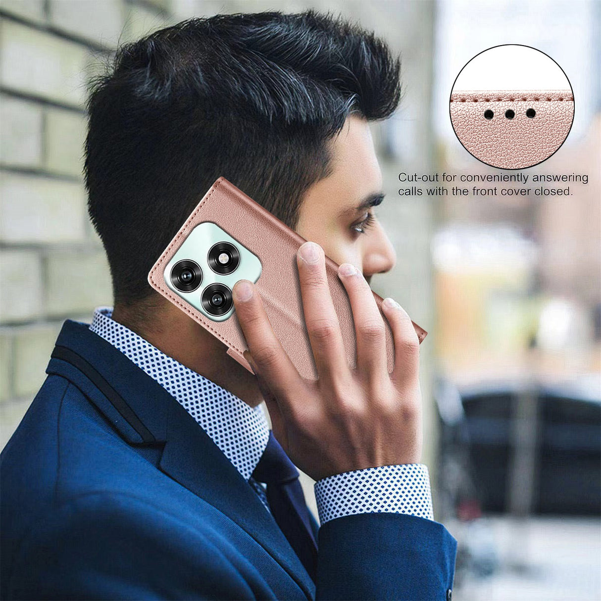 Honor X5c Plus BINFEN Kunstskinn Flip Deksel med RFID Blokkering - Rose Gold