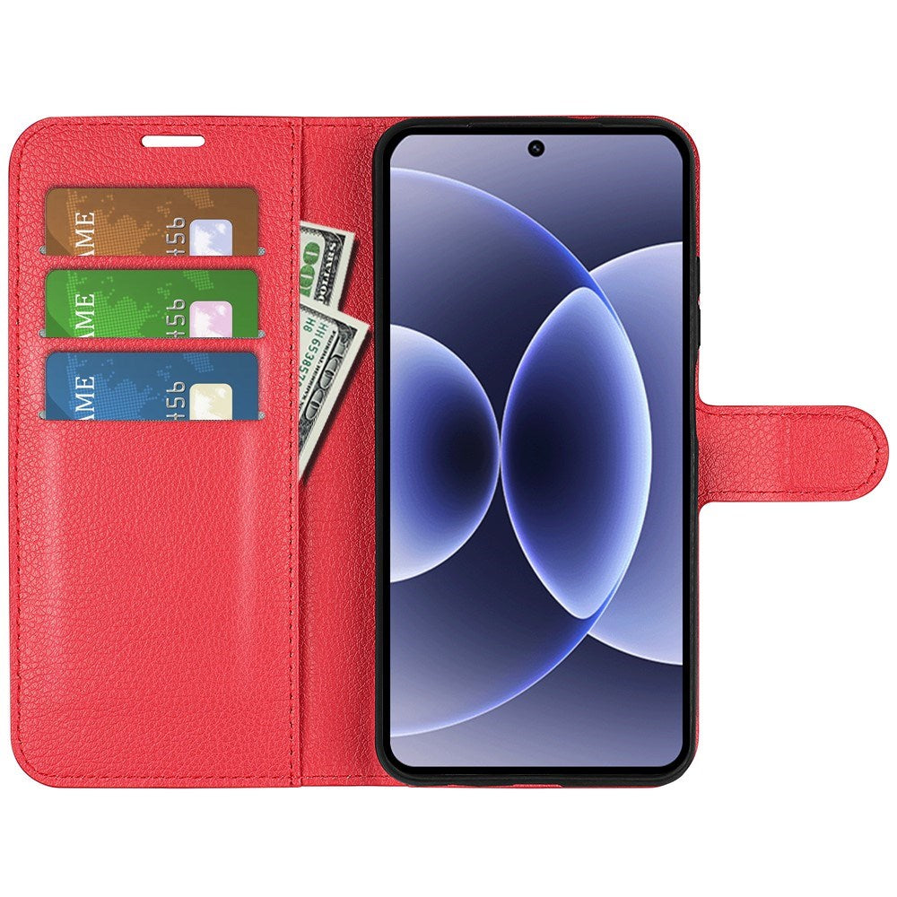 Xiaomi 17 EIDERWOOD Litchi Tekstur Kunstlær Flip Deksel m. Kortholder - Rød