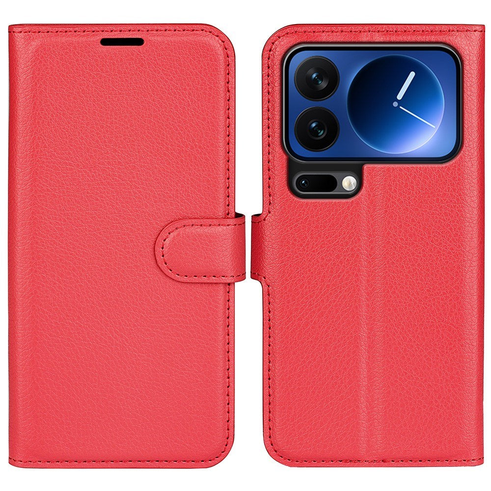 Xiaomi 17 Pro AMORUS Litchi Tekstur Kunstlær Flip Deksel m. Kortholder - Rød