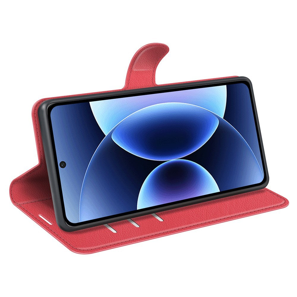 Xiaomi 17 Pro AMORUS Litchi Tekstur Kunstlær Flip Deksel m. Kortholder - Rød