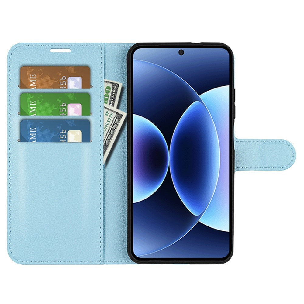 Xiaomi 17 Pro AMORUS Litchi Tekstur Kunstlær Flip Deksel m. Kortholder - Blå