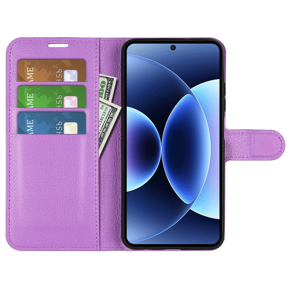 Xiaomi 17 Pro AMORUS Litchi Tekstur Kunstlær Flip Deksel m. Kortholder - Lilla