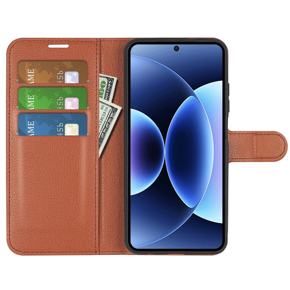 Xiaomi 17 Pro Max AMORUS Litchi Tekstur Kunstlær Flip Deksel m. Kortholder - Brun