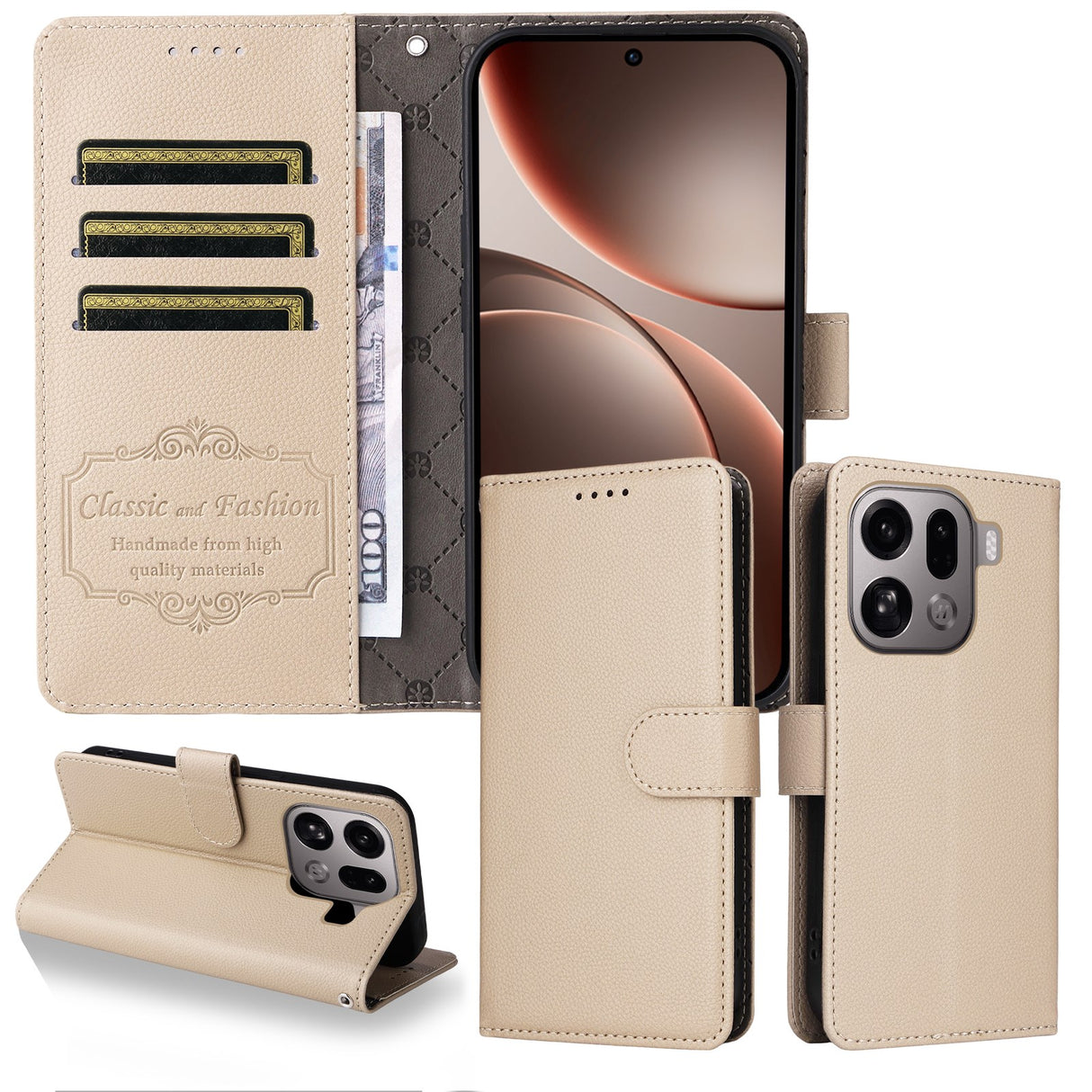 EIDERWOOD OPPO Find X9 Pro Kunstskinn Flip Deksel m. Strop - Beige