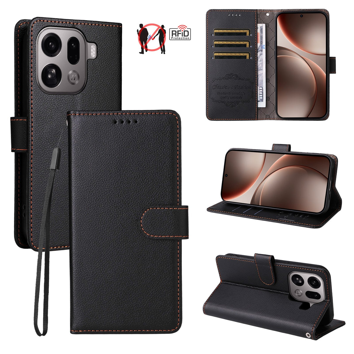 EIDERWOOD OPPO Find X9 Pro Kunstskinn Flip Deksel m. Strop - Svart