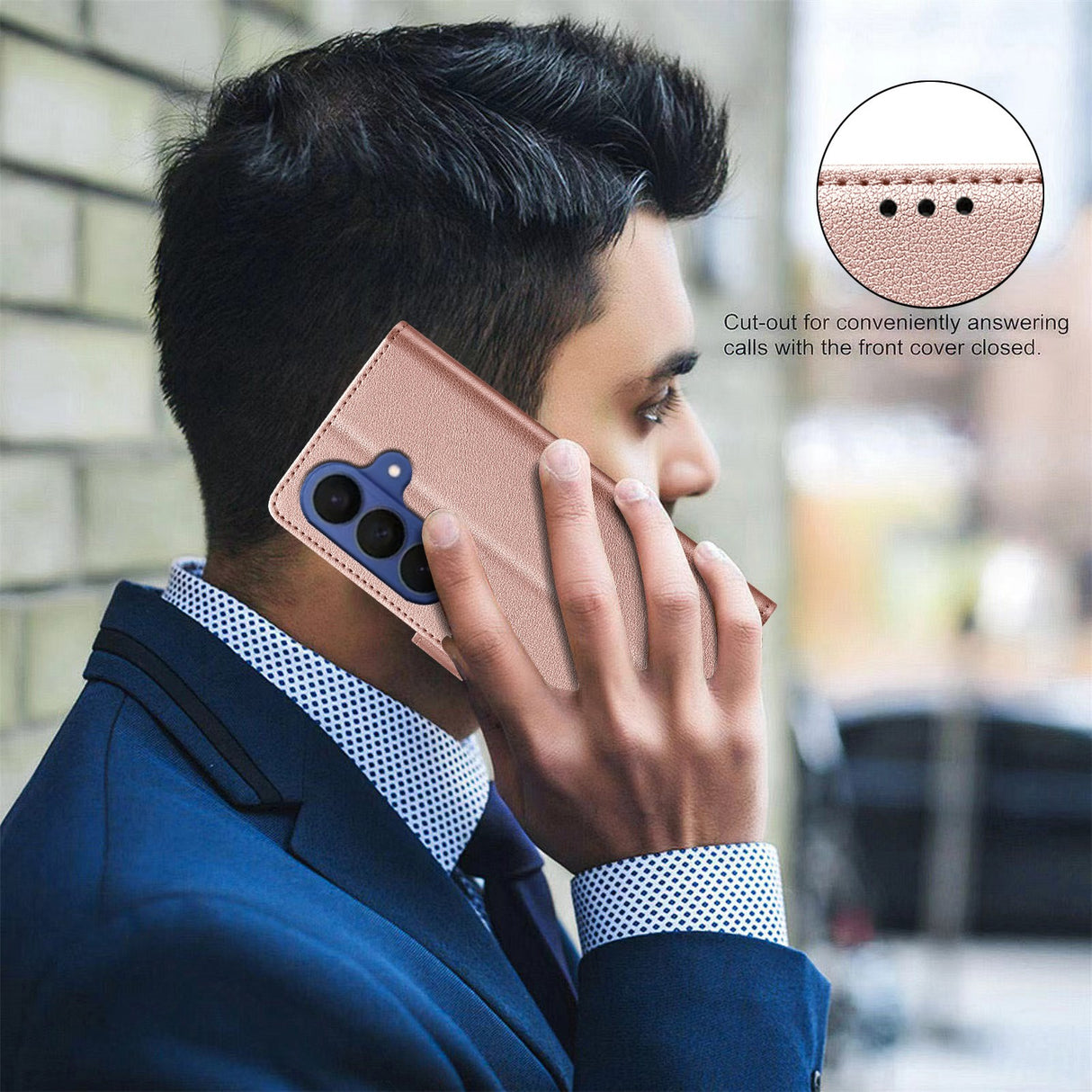 Samsung Galaxy S26+ (Plus) BINFEN Kunstskinn Flip Deksel med RFID Blokkering - Rose Gold