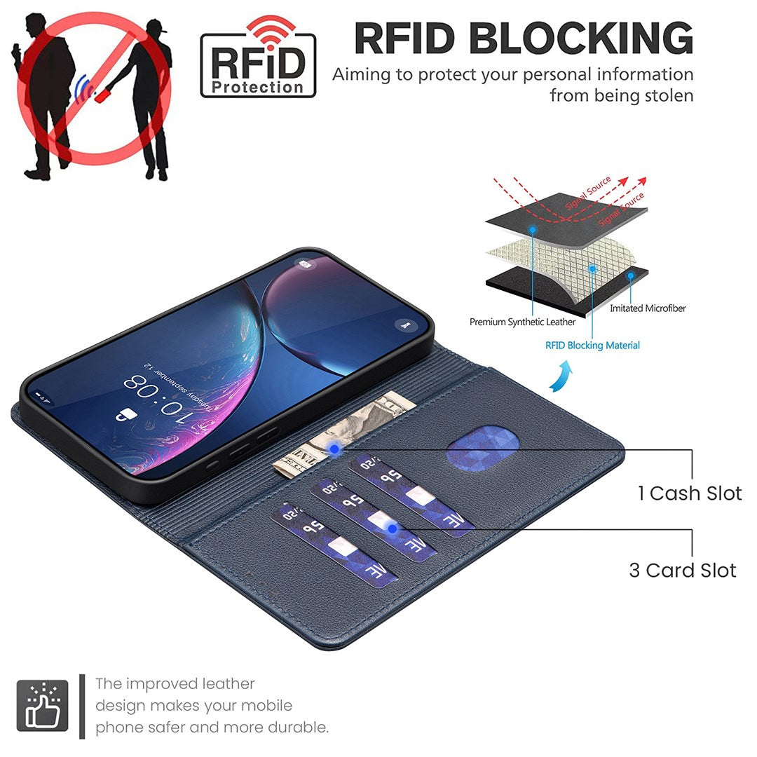 Samsung Galaxy S26+ (Plus) BINFEN Kunstskinn Flip Deksel med RFID Blokkering - Blå