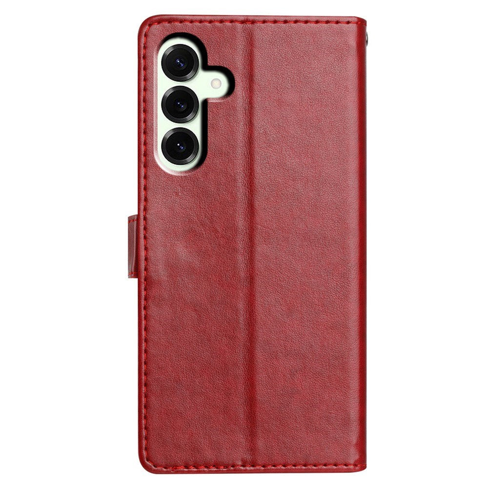 Samsung Galaxy A27 EIDERWOOD Kunstskinn Flip Deksel med Strop - Mørk Rød