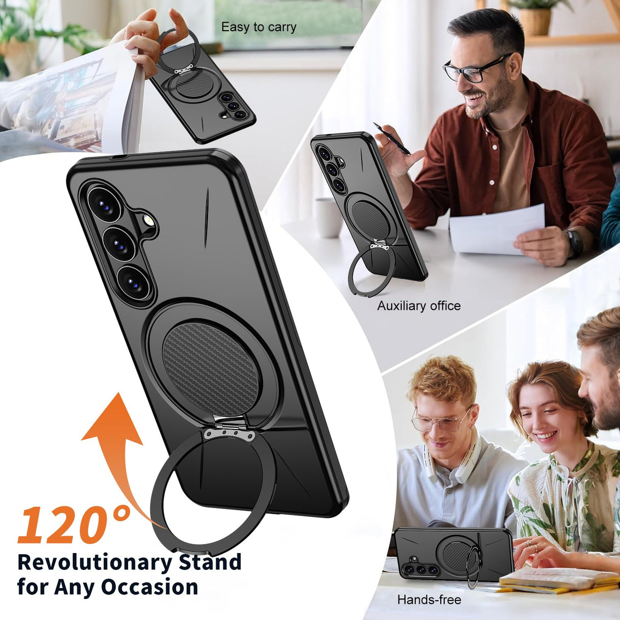 Samsung Galaxy S26 EIDERWOOD Hybrid Plast Deksel m. Roterende Kickstand – Svart