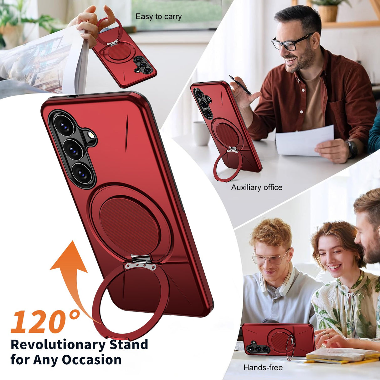 Samsung Galaxy S26 EIDERWOOD Hybrid Plast Deksel m. Roterende Kickstand - Rød