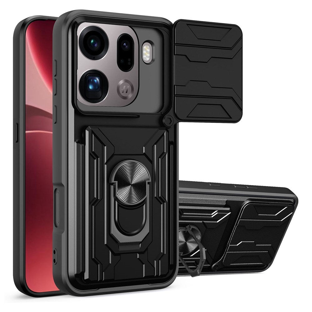 OPPO Find X9 Pro EIDERWOOD Håndverker Deksel med 360° Roterbar Camslider / Kickstand / Kortholder - Svart