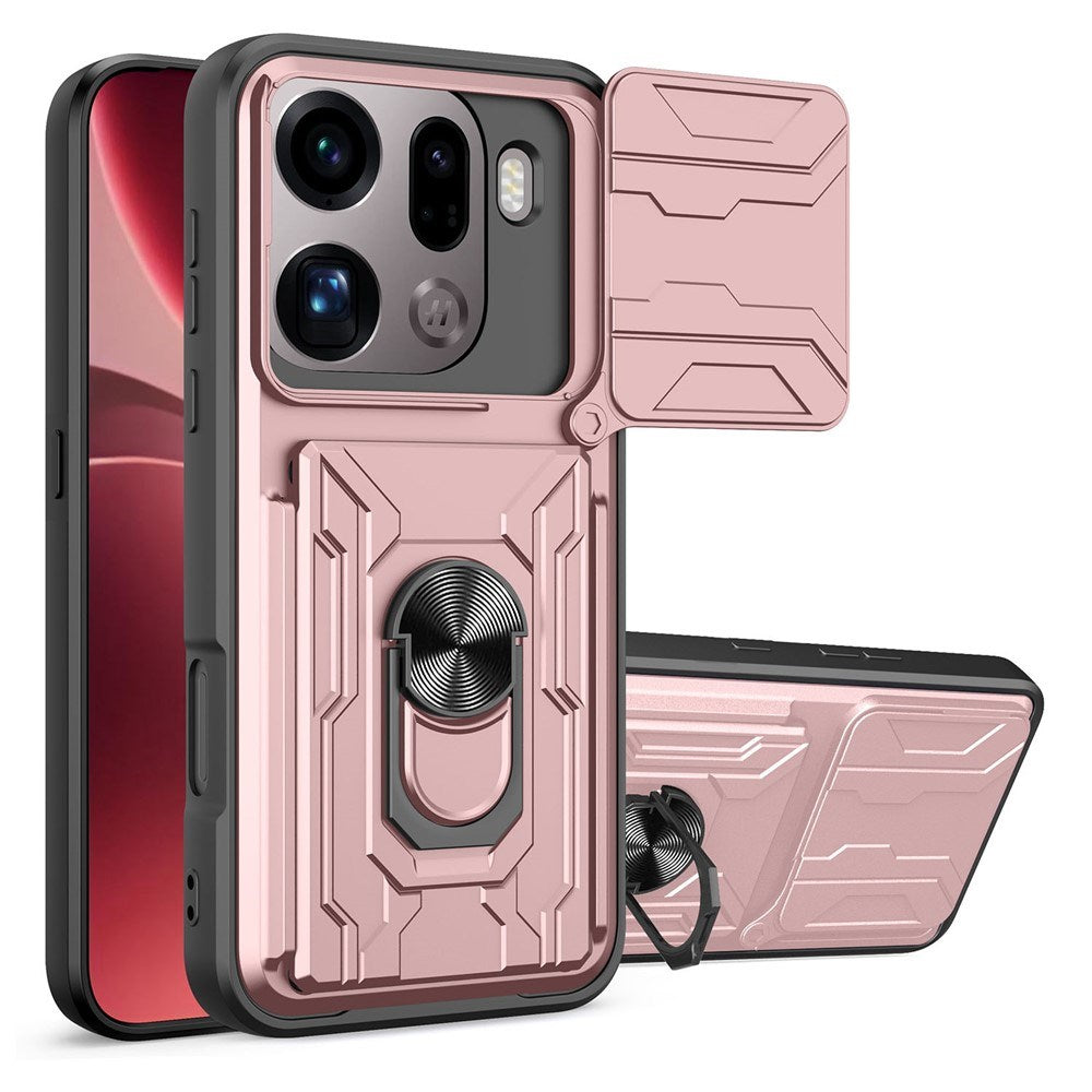 OPPO Find X9 Pro EIDERWOOD Håndverker Deksel med 360° Roterbar Camslider / Kickstand / Kortholder - Rose Gold