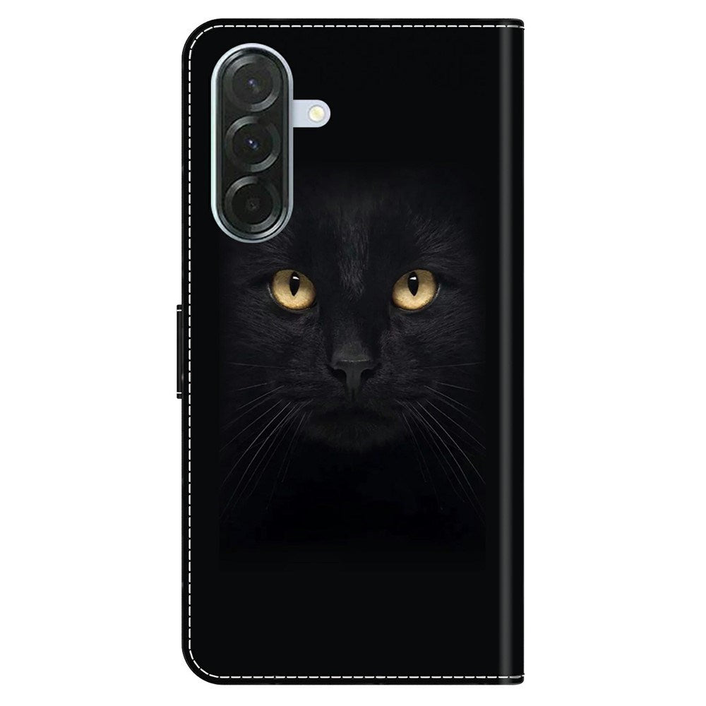 Samsung Galaxy A37 EIDERWOOD Flip Deksel med Kortholder & Stativfunksjon - Svart Katt