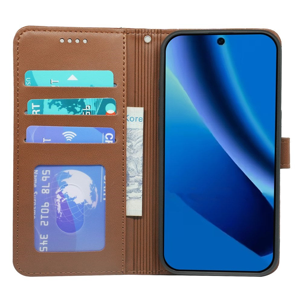 Google Pixel 10a EIDERWOOD Kunstskinn Flip Deksel m. Kortholder & Støttefunksjon – Brun