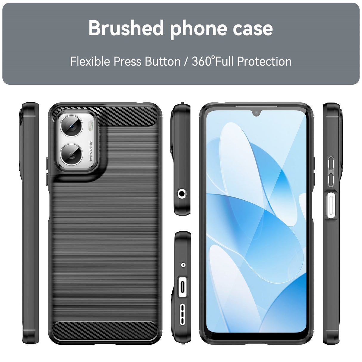 Motorola Moto G06 / G06 Power EIDERWOOD Carbon Fiber Deksel med Skjermbeskyttelse - Svart