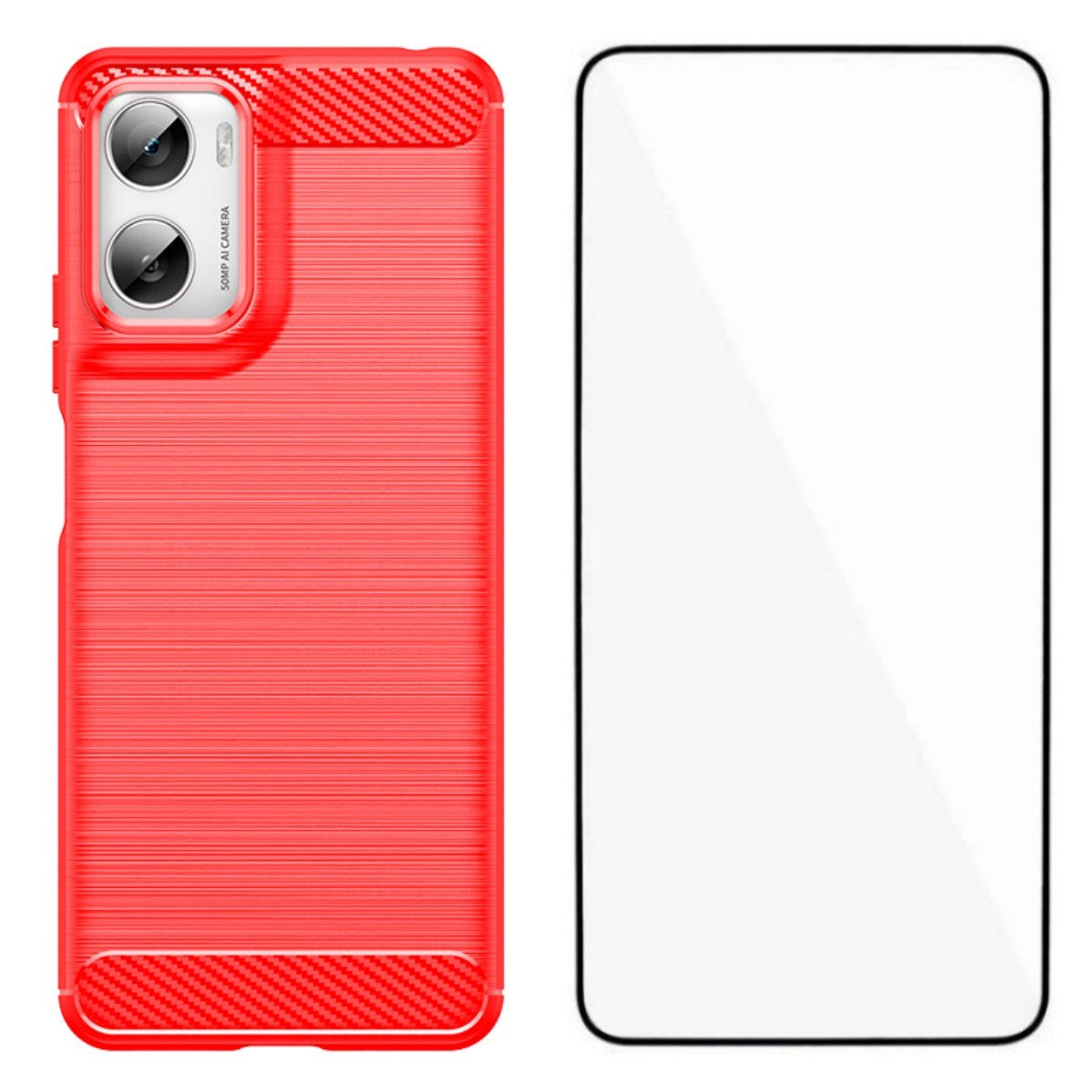 Motorola Moto G06 / G06 Power EIDERWOOD Carbon Fiber Deksel med Skjermbeskyttelse - Rød