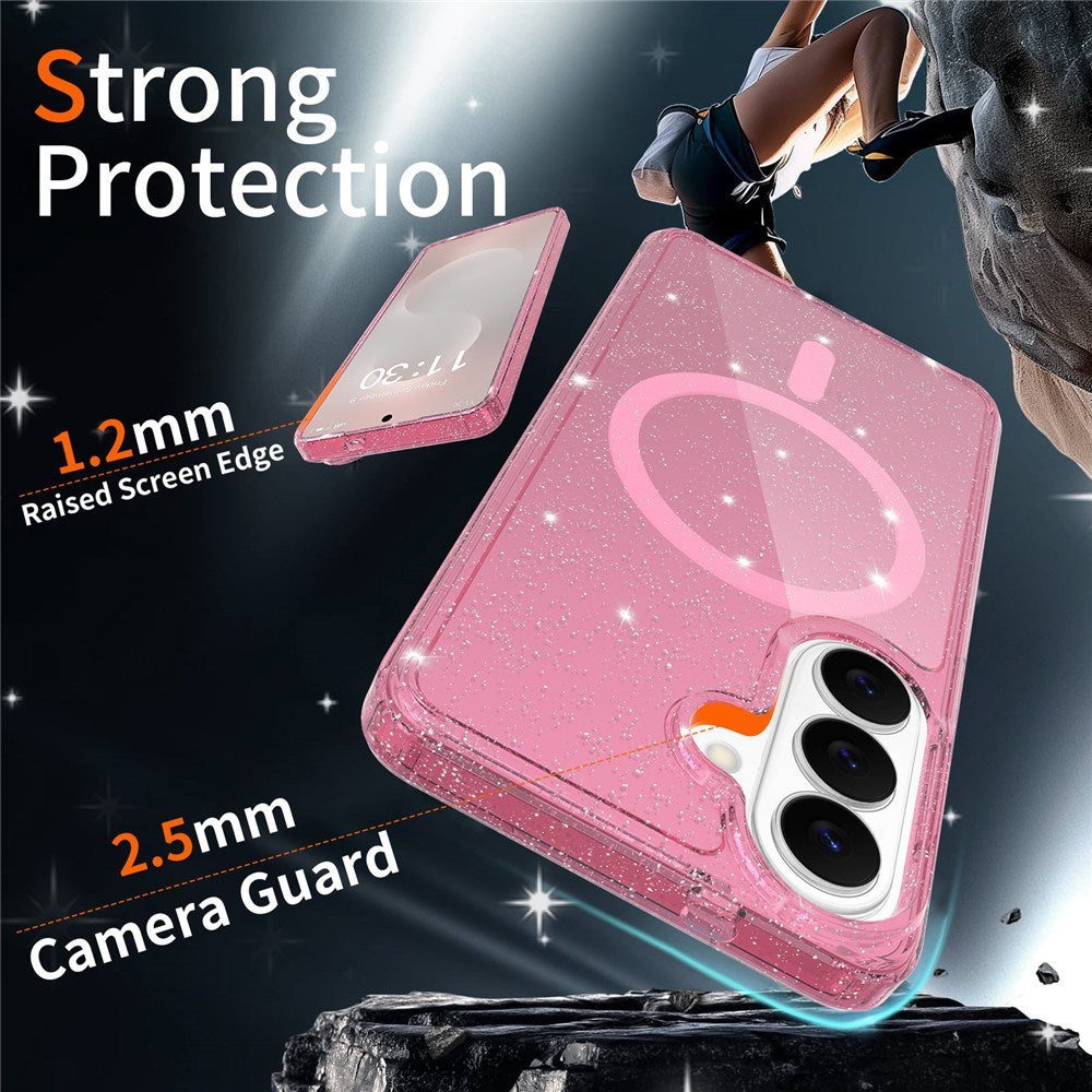 Samsung Galaxy S26 EIDERWOOD Magnetisk Plast Glitter Deksel - MagSafe Kompatibel - Gjennomsiktig / Rosa
