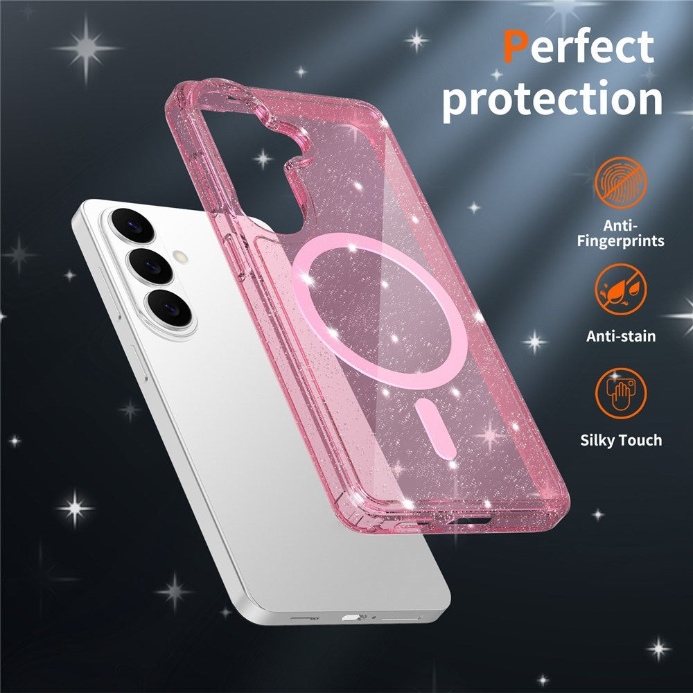 Samsung Galaxy S26 EIDERWOOD Magnetisk Plast Glitter Deksel - MagSafe Kompatibel - Gjennomsiktig / Rosa