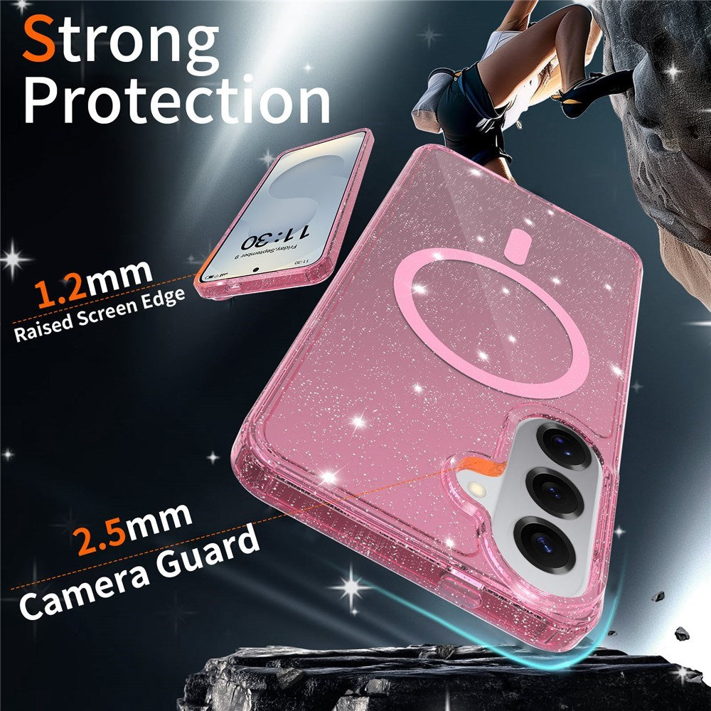 Samsung Galaxy S26+ (Plus) EIDERWOOD Magnetisk Plast Glitter Deksel - MagSafe Kompatibel - Gjennomsiktig / Rosa