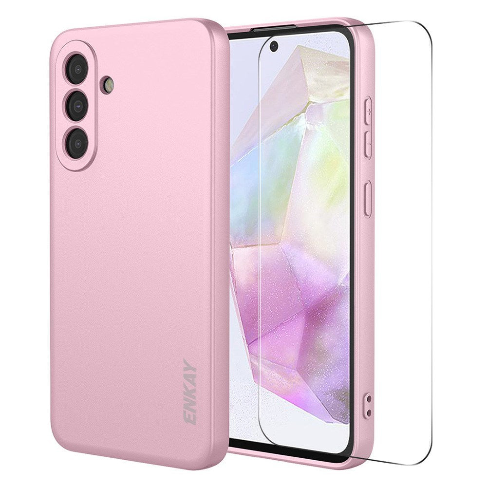 Samsung Galaxy A37 ENKAY Silikon Deksel med Skjermbeskytter - Rosa