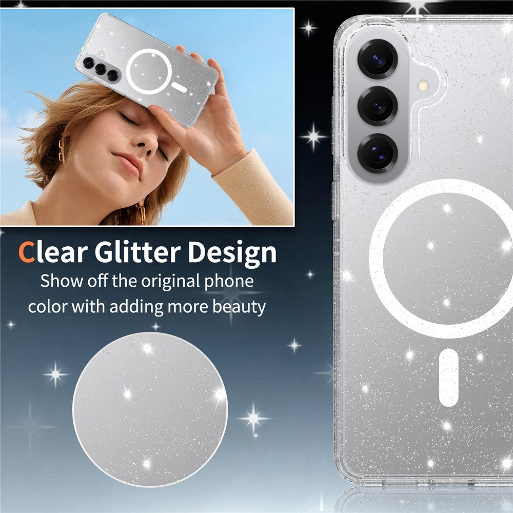 Samsung Galaxy S26+ (Plus) EIDERWOOD Magnetisk Plast Glitter Deksel m. Skjermbeskyttelsesglass – MagSafe Kompatibel – Gjennomsiktig