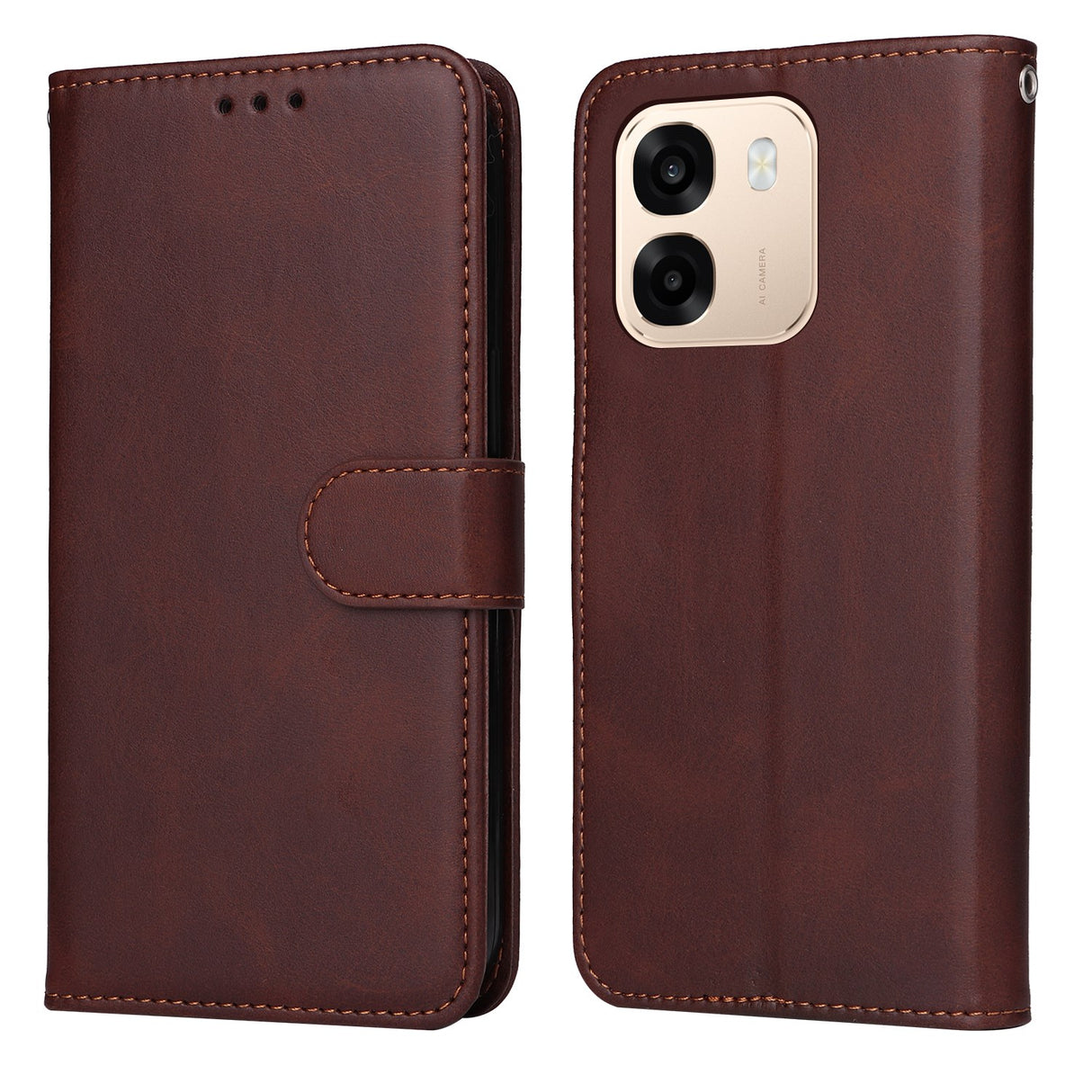 OPPO A6x EIDERWOOD Kunstskinn Flip Deksel med Kortlomme & Stativfunksjon - Brun