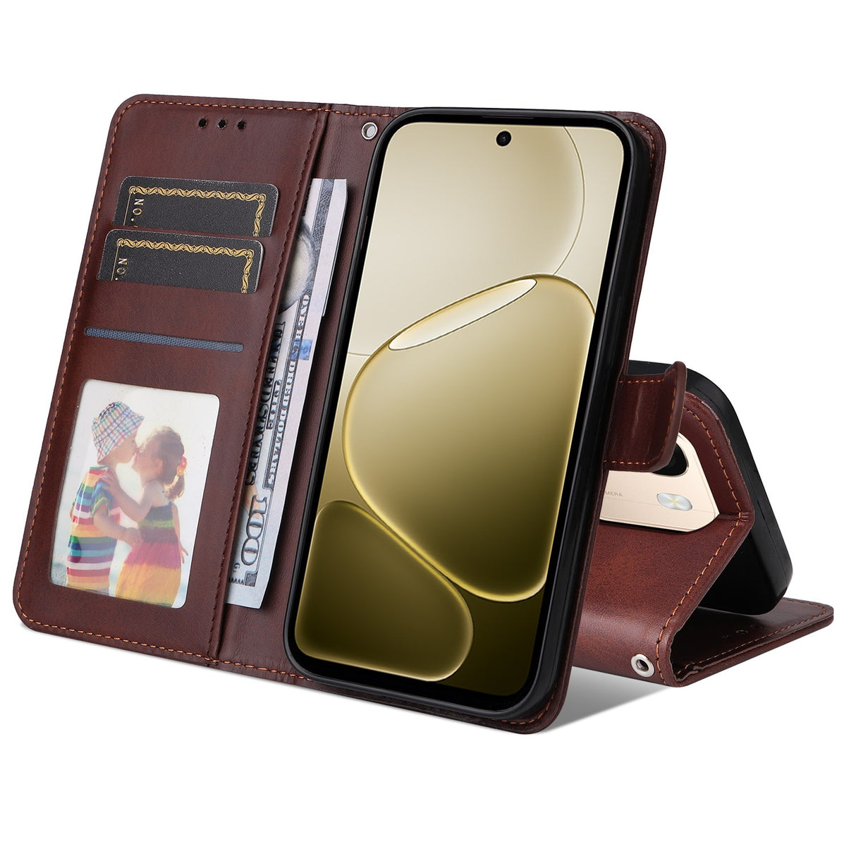 OPPO A6x EIDERWOOD Kunstskinn Flip Deksel med Kortlomme & Stativfunksjon - Brun