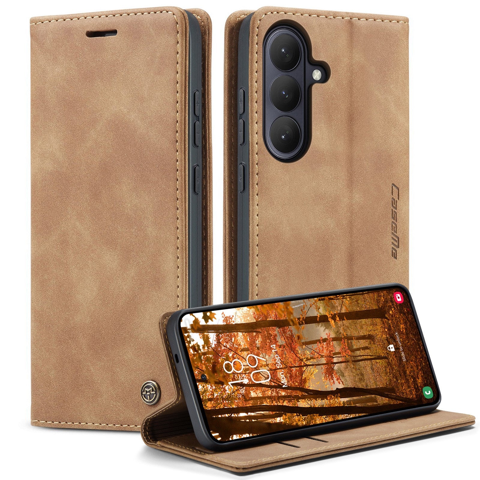 Samsung Galaxy S26 CASEME Kunstskinn Flip Deksel m. Stativfunksjon & Kortholder - Brun
