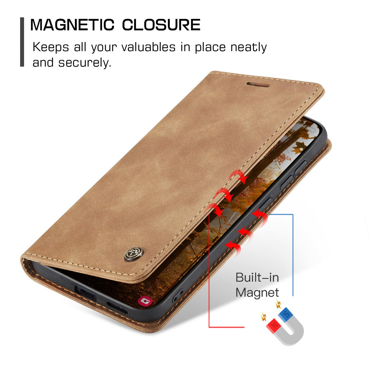 Samsung Galaxy S26 CASEME Kunstskinn Flip Deksel m. Stativfunksjon & Kortholder - Brun