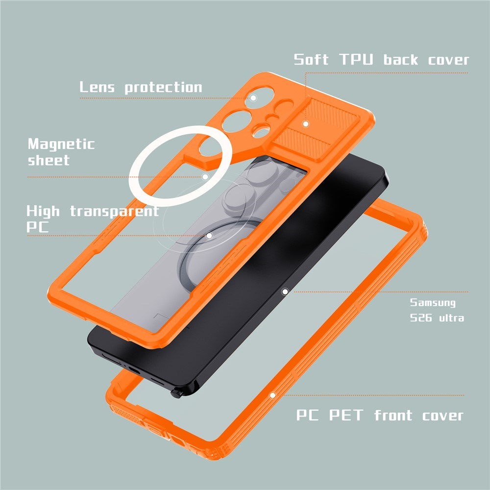 Samsung Galaxy S26 Ultra Redpebber Vanntett Hybrid Plast Deksel – MagSafe Kompatibel – Oransje