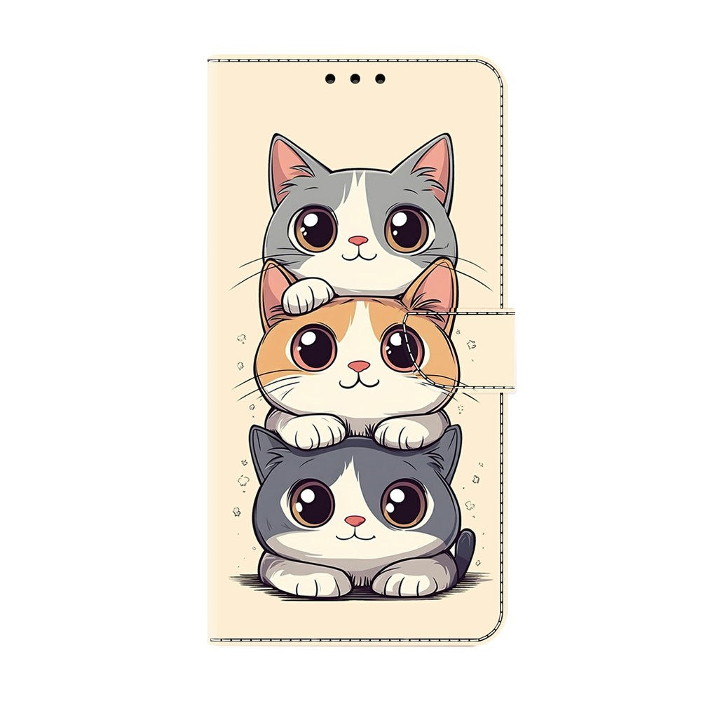 Samsung Galaxy A37 EIDERWOOD Kunstskinn Deksel med Innebygd Kortholder & Stativfunksjon - Katter