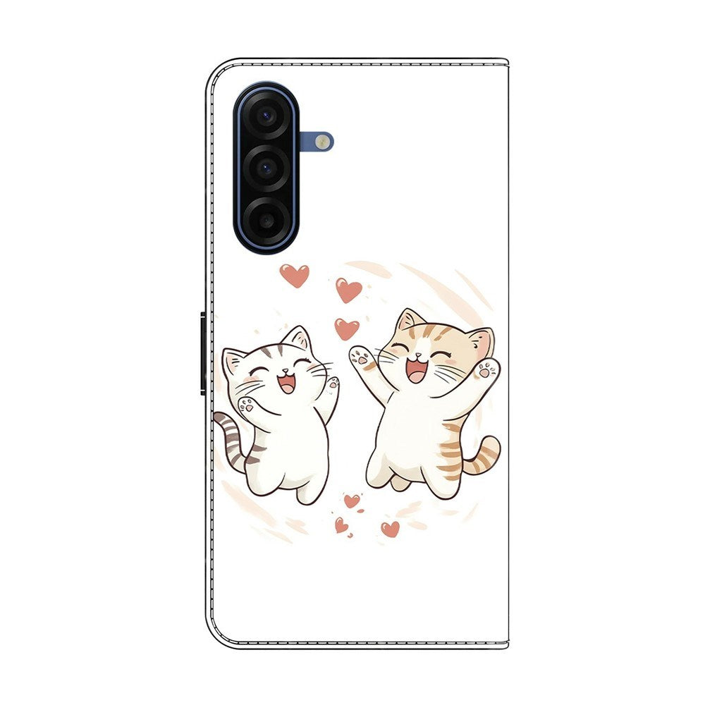 Samsung Galaxy A37 EIDERWOOD Kunstskinn Deksel med Innebygd Kortholder & Stativfunksjon - Katter & Hjerter