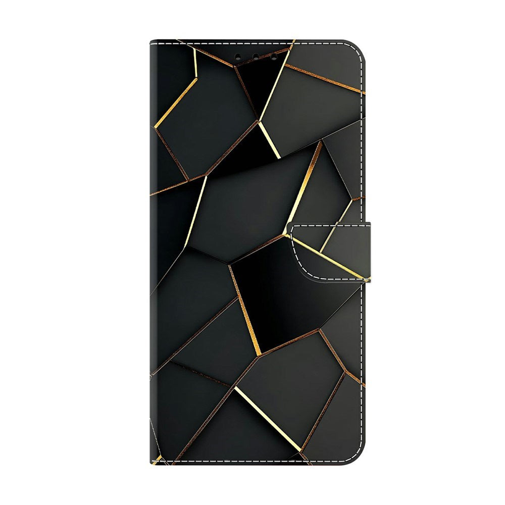 Samsung Galaxy A37 EIDERWOOD Kunstskinn Deksel med Innebygd Kortholder & Stativfunksjon - Svart / Gull
