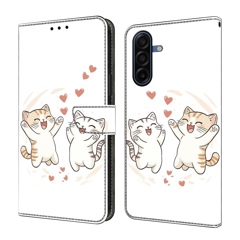 Samsung Galaxy A57 EIDERWOOD Kunstskinn Deksel med Innebygd Kortholder & Stativfunksjon - Katter & Hjerter