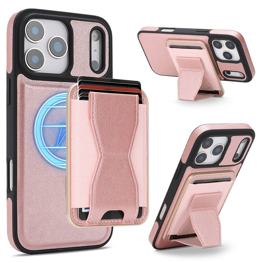 iPhone 17 Pro EIDERWOOD Kunstskinn Bak Deksel m. Kortholder & Stativfunksjon - MagSafe Kompatibel - Rosa