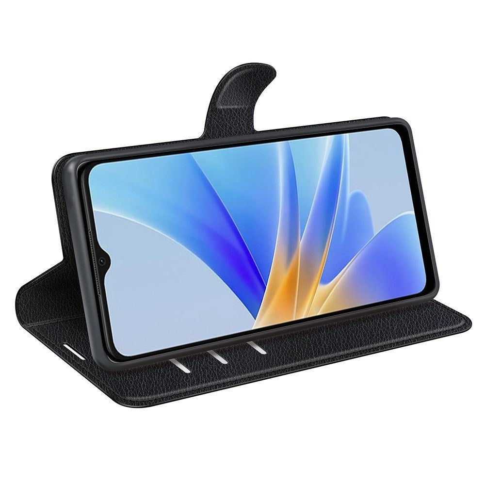 OPPO A17 EIDERWOOD Kunstskinn Flip Deksel m. Kortholder & Stativfunksjon - Svart