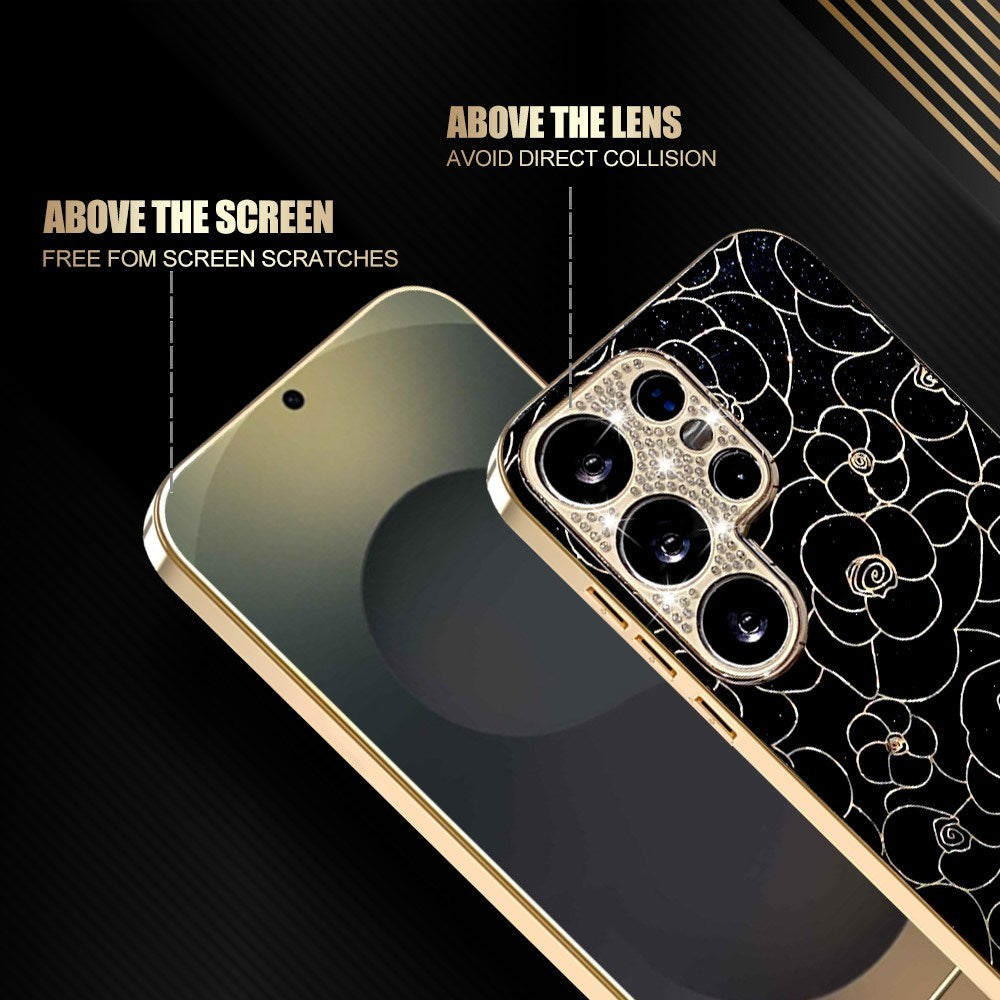 Samsung Galaxy S26 Ultra EIDERWOOD Hybrid Plast Deksel m. Blomster & Diamant Kamera - Svart