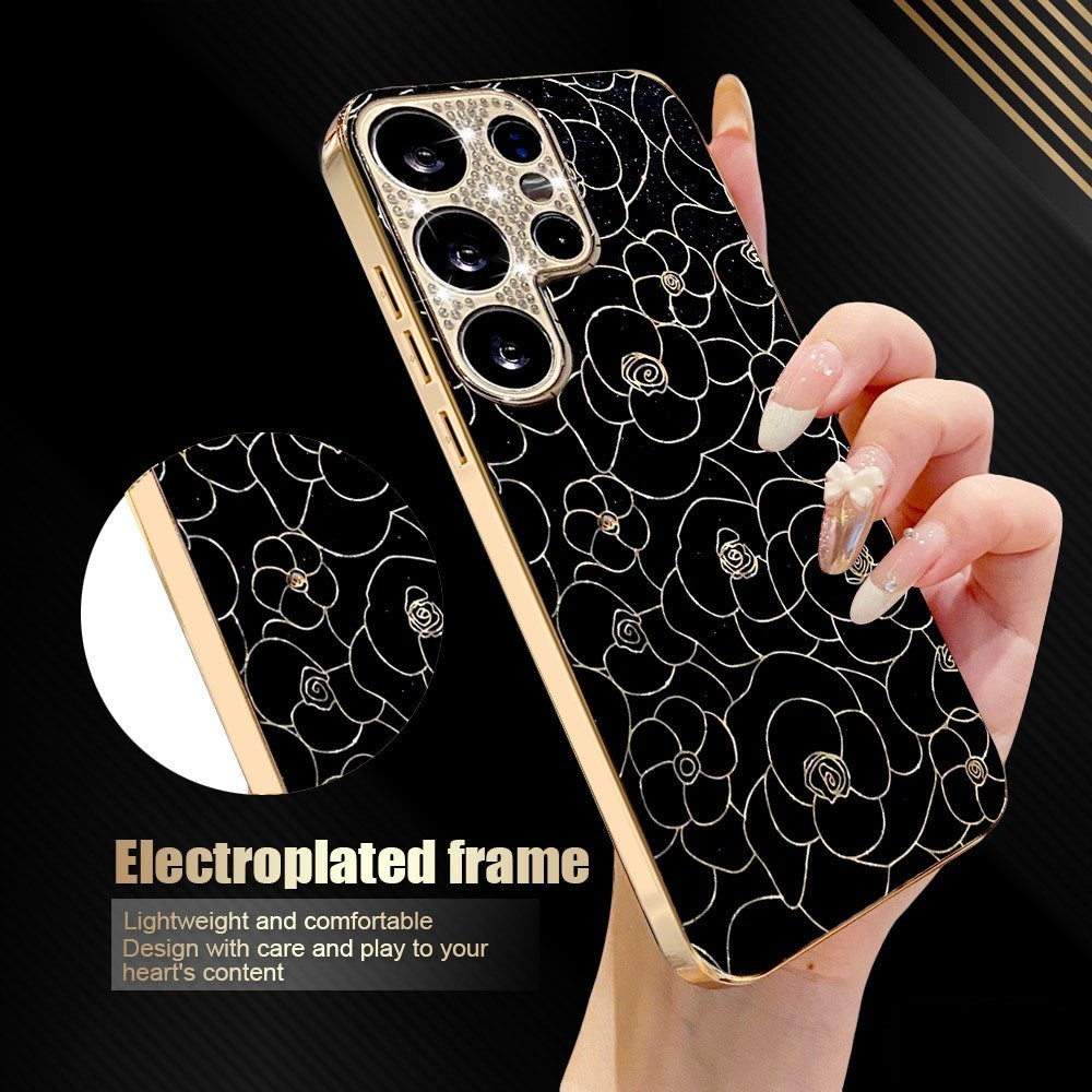 Samsung Galaxy S26 Ultra EIDERWOOD Hybrid Plast Deksel m. Blomster & Diamant Kamera - Svart