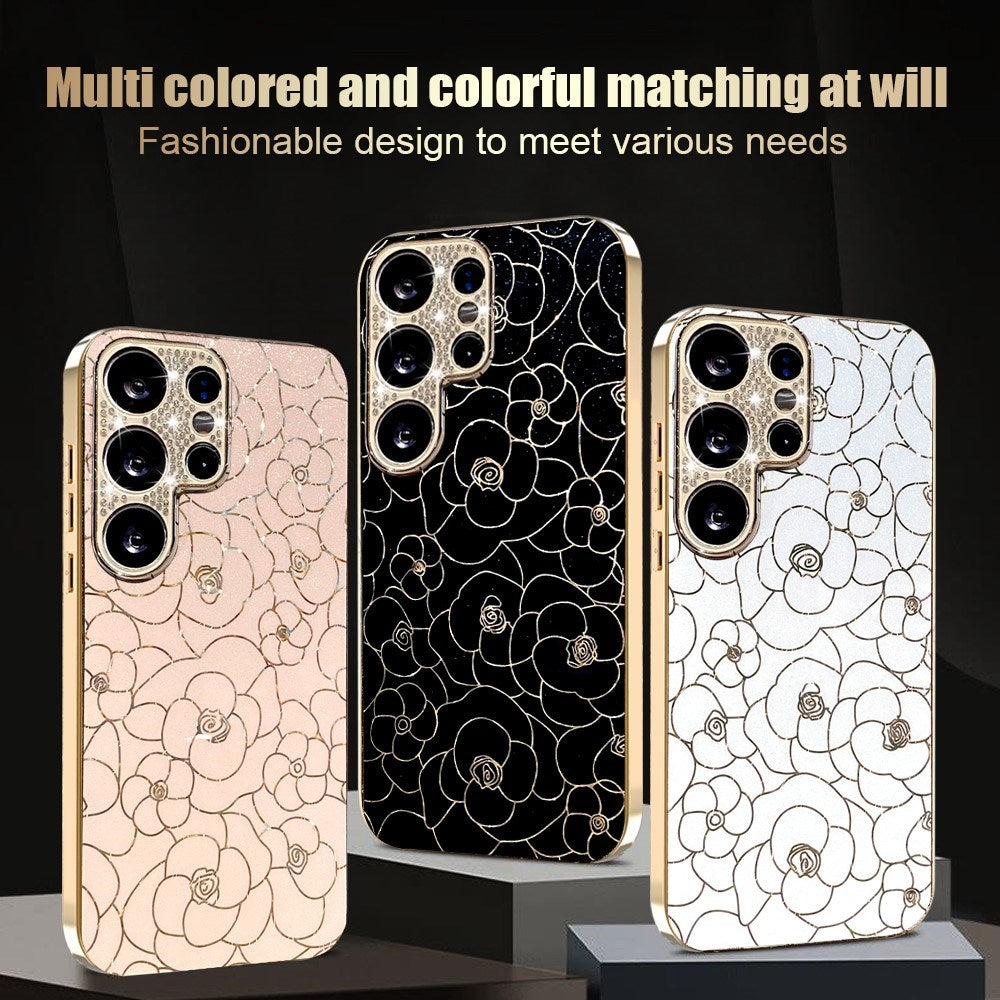 Samsung Galaxy S26 Ultra EIDERWOOD Hybrid Plast Deksel m. Blomster & Diamant Kamera - Svart