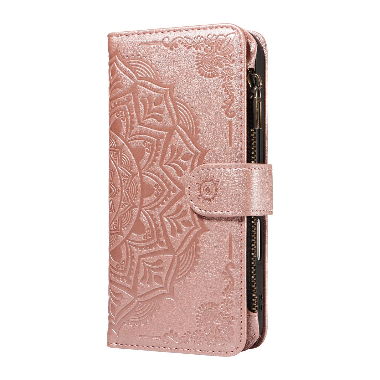 iPhone 17 EIDERWOOD Flippdeksel med 9 Kortholdere - Glidelåslomme - RFDI-Blokkering - Stropp - Rose Gold