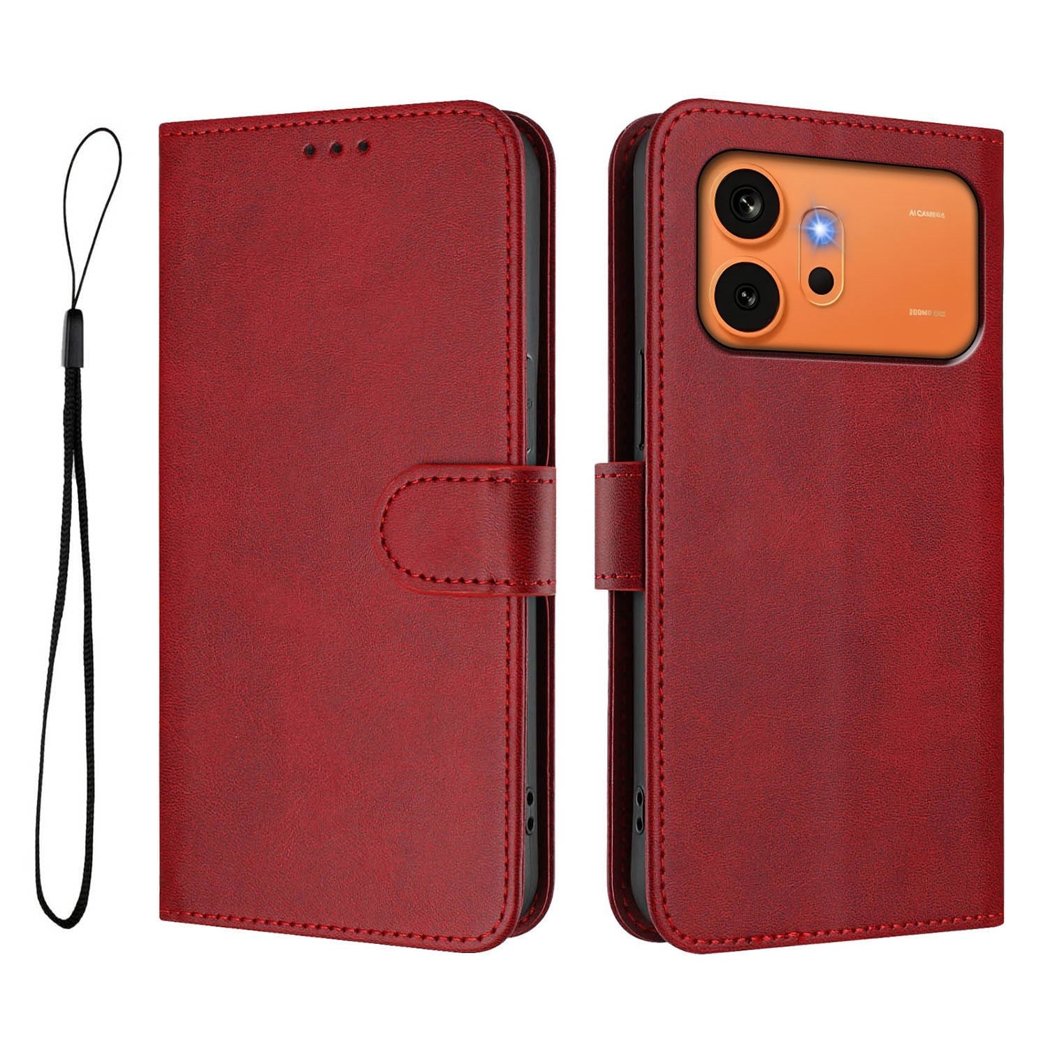 Honor 600 / 600 Pro EIDERWOOD Kunstskinn Flip Deksel m. Stropp - Rød