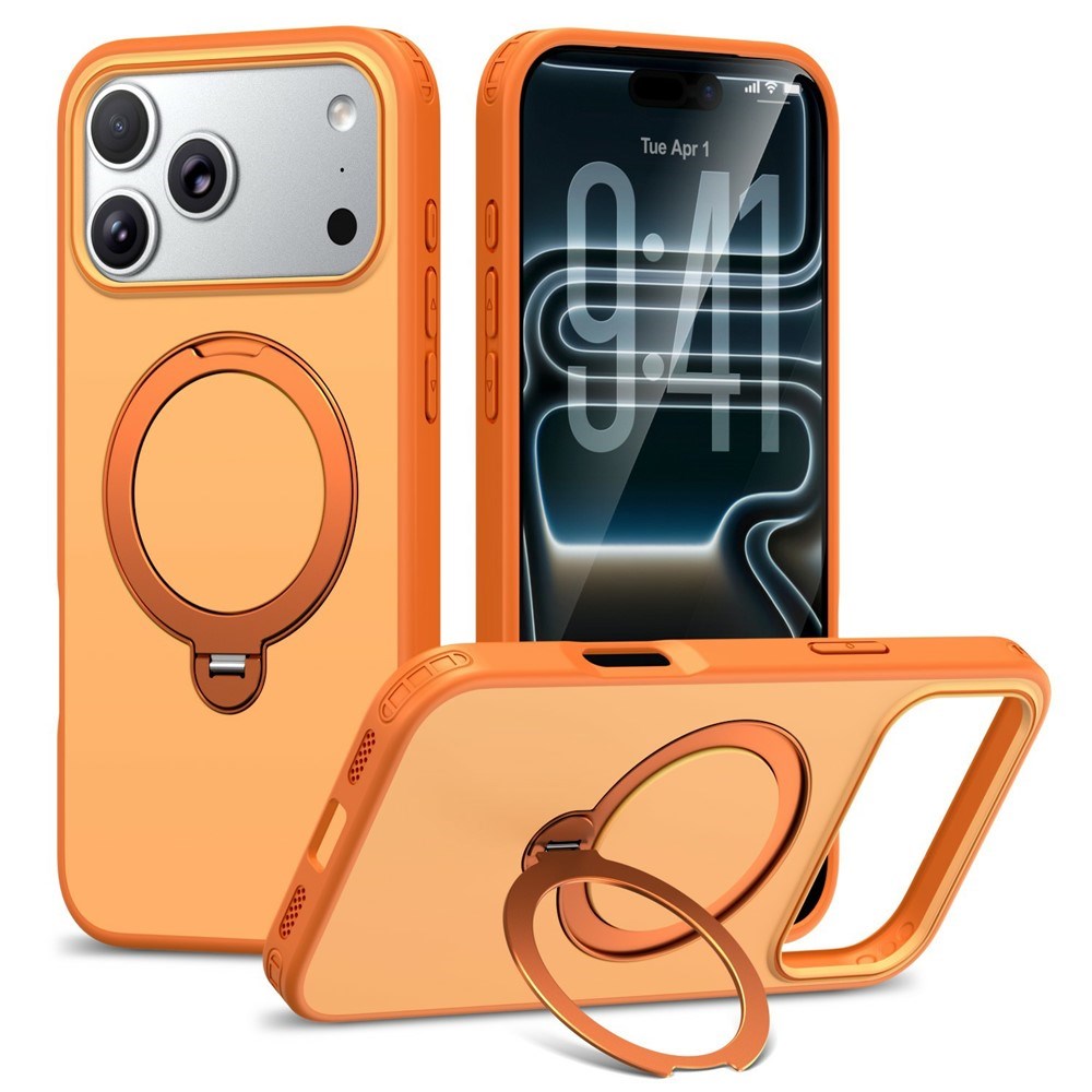 iPhone 18 Pro / 17 Pro EIDERWOOD Hybrid Plast Deksel m. Roterende Kickstand - MagSafe Kompatibel - Oransje
