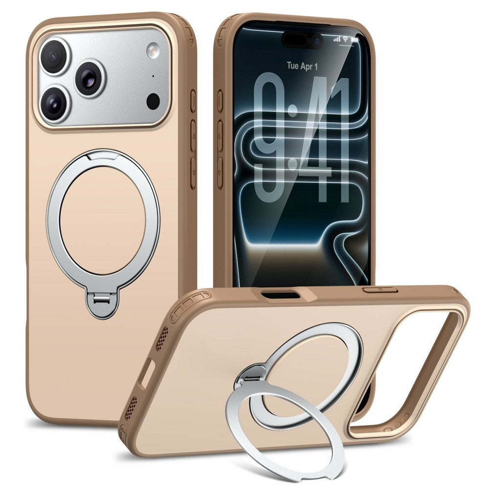 iPhone 18 Pro / 17 Pro EIDERWOOD Hybrid Plast Deksel m. Roterende Kickstand - MagSafe Kompatibel - Beige